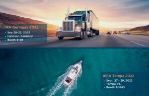 picture of a truck on a highway and a birdseye view of a boat